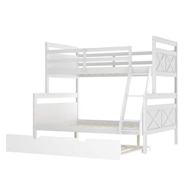Eer White Twin Over Full Bunk Bed, Twin Over Full Bunk Bed With Storage Ladder And Trundle