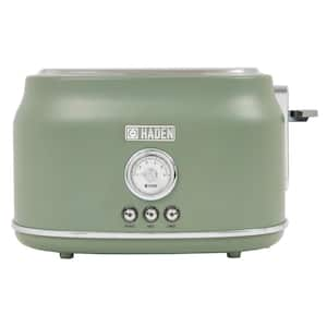 Dorset 900-Watt 2-Slice Wide Slot Cedar Green Retro Toaster with Removable Crumb Tray and Adjustable Settings