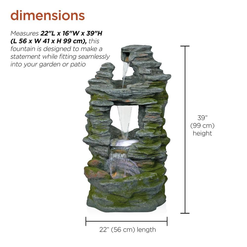 39" Stacked Stone Rainforest Fountain with LED Lights