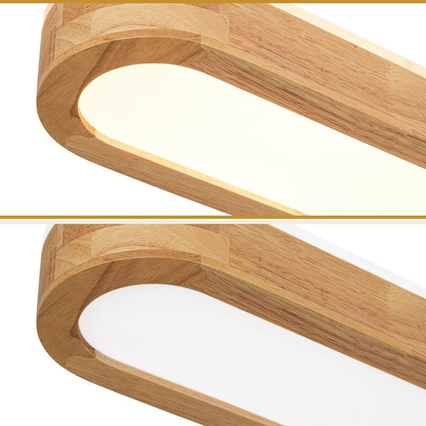 HUOKU Lumin LED-Light 37.4 in.W Wood Flush Mount Round Long