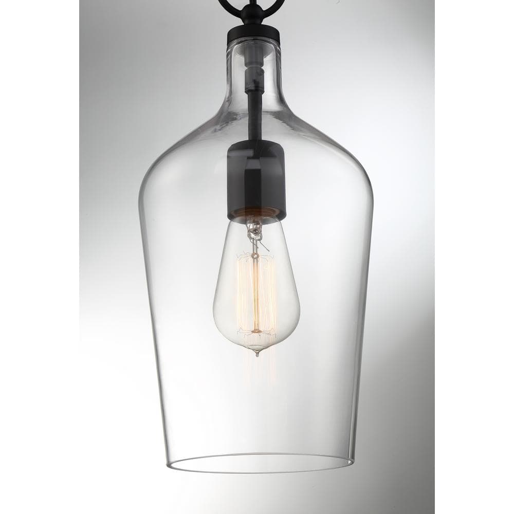Hartley 14'' Matte Black and Clear Contemporary Pendant Light