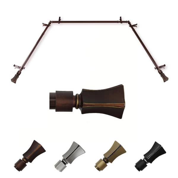 EMOH 13/16" Dia Adjustable 20"-36", 38"-72" Bay Window Curtain Rod with Ariana Finials in Cocoa