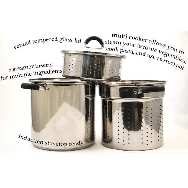 8 Quart Multi-cooker Set With Lid Pasta Steam Pot Stainless Steel Steamer  Basket 