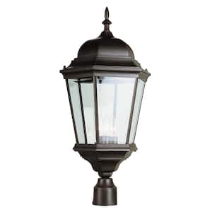 Classical 3-Light Rust Outdoor Lamp Post Light Fixture with Clear Glass