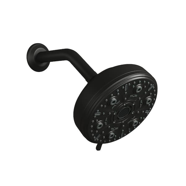 10-Spray Patterns 5 in. Wall Mount Rain Fixed Shower Head with Shower Arm and Flange in Matte Black