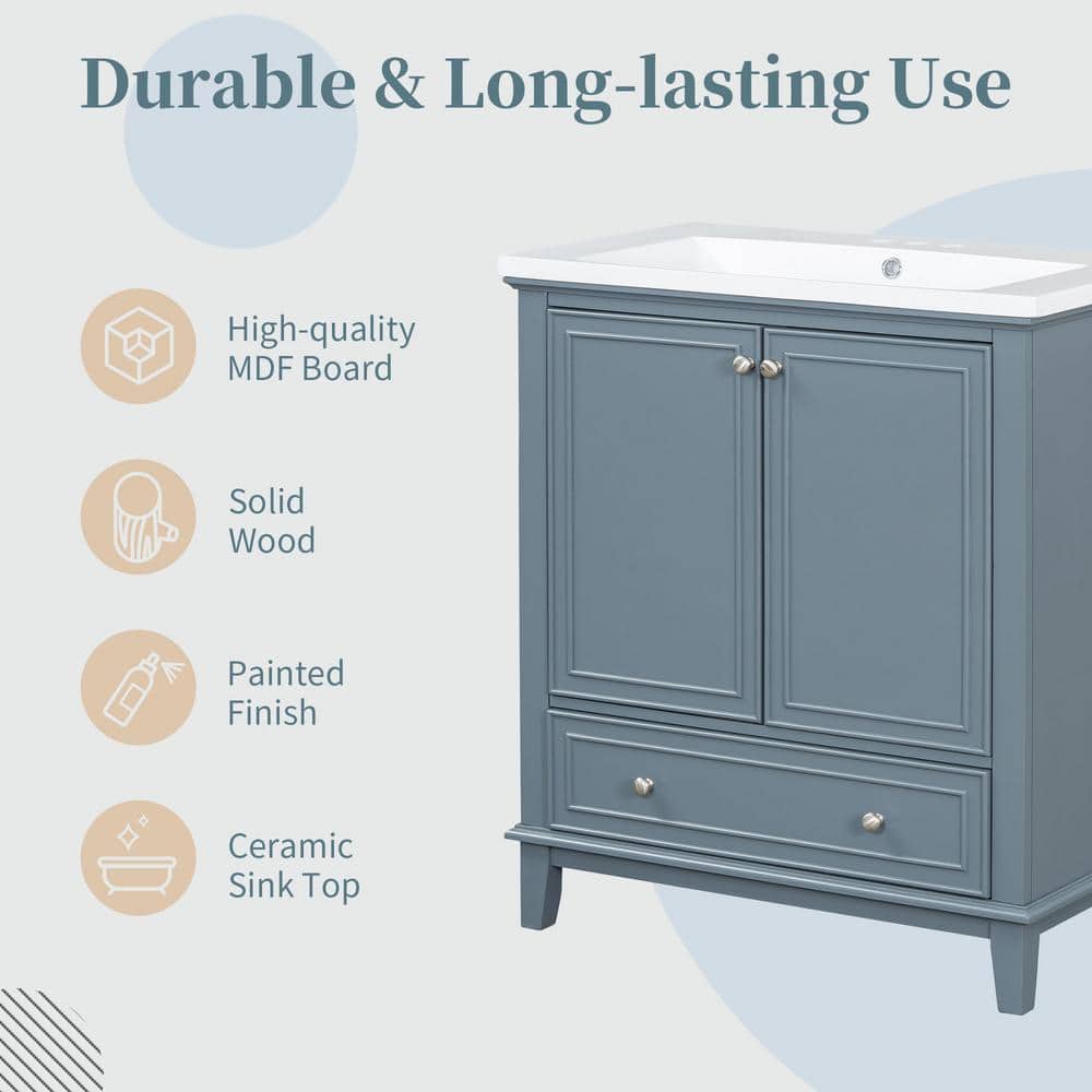 30" Blue Solid Wood Freestanding Bathroom Vanity Base