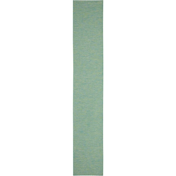 Positano Blue/Green 2 ft. x 12 ft. Kitchen Runner Solid Modern Indoor/Outdoor Patio Area Rug