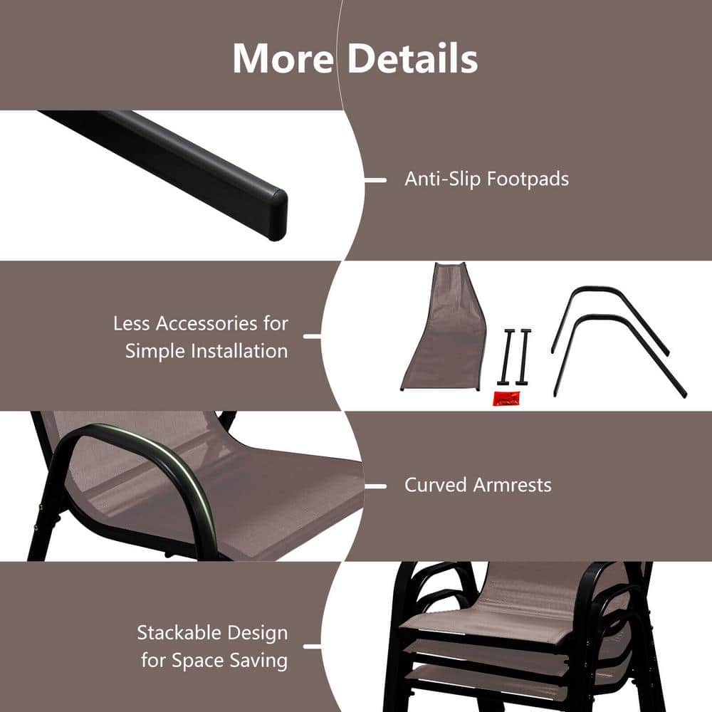 Brown Stackable Patio Dining Chairs with Curved Armrests