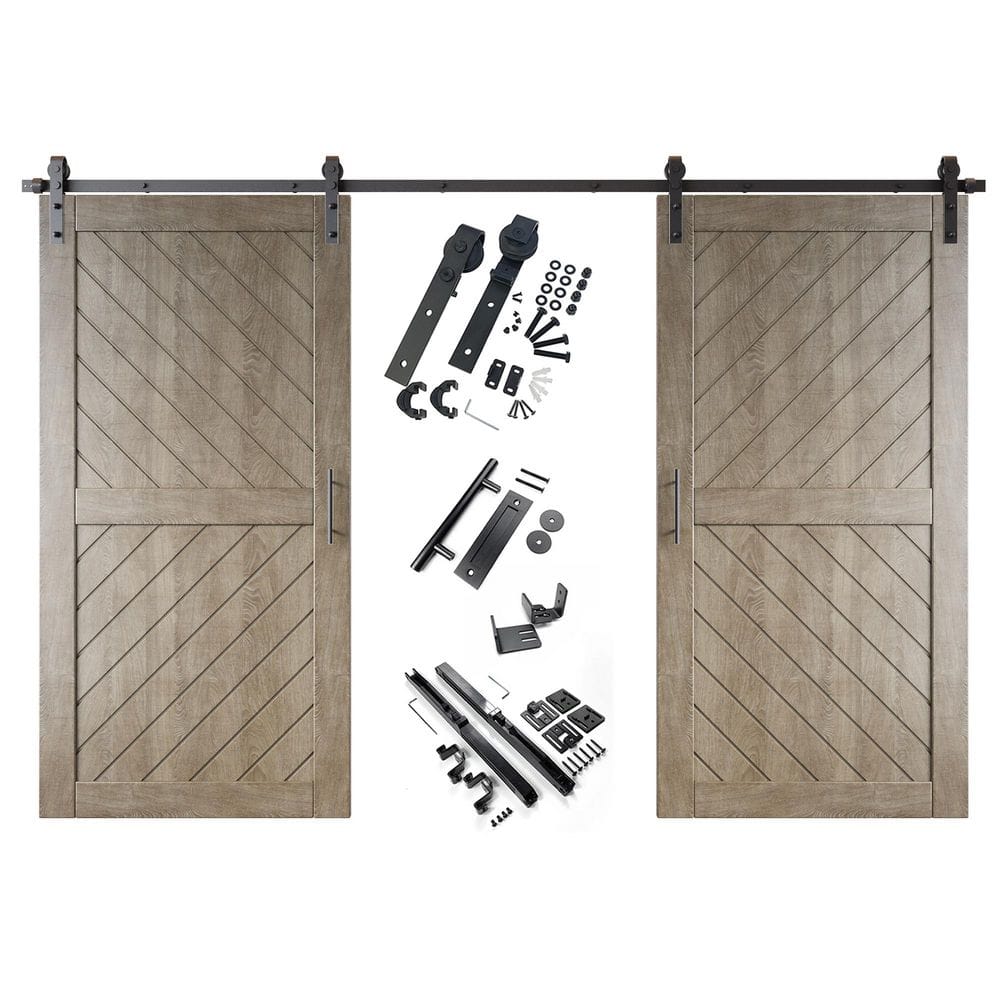 XT4 40 in. x 80 in. C-Panel Classic Gray Slanted Stripe Design Double Pine Wood Sliding Barn Door with Hardware Kit price history on PriceWatchPro