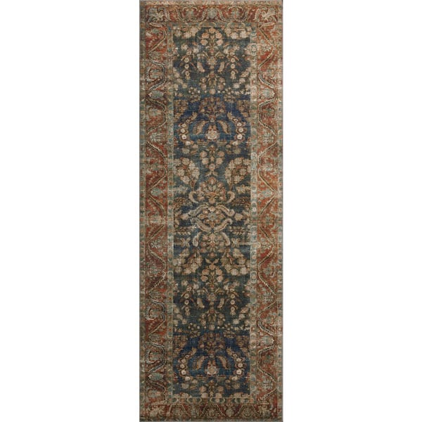 Chris Love Julia Jules Ocean / Spice 2 ft. 6 in. x 9 ft. 6 in. Traditional Runner Rug