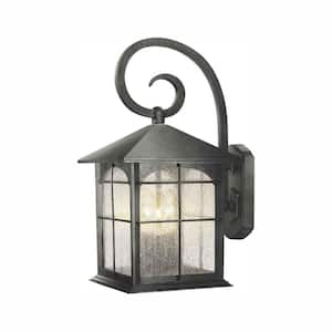 Brimfield 17.5 in. Aged Iron 3-Light Line Voltage Outdoor Wall Light Sconce with No Bulbs Included