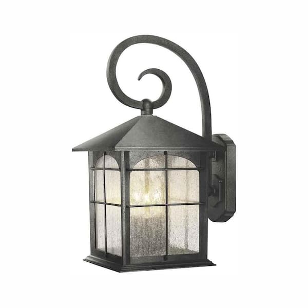 Brimfield 17.5 in. Aged Iron 3-Light Line Voltage Outdoor Wall Light Sconce with No Bulbs Included