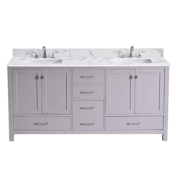 YASINU Mabelly 72 in. W x 22 in. D x 39 in. H Freestanding Bath Vanity in Gray with Belly White Cultured Marble Top