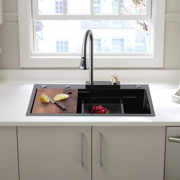 2023 Latest Modern Waterfall Kitchen Sink Set with Glass Washer