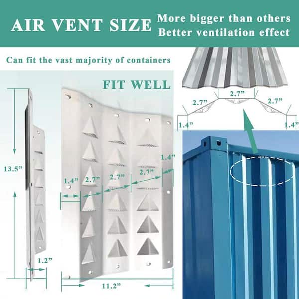 Shipping Container Air Vent Kit – Heavy Duty ABS Vents For Cross Flow, Reduce Heat & Humidity, 4 Pack, White, 8'' X 2.6''