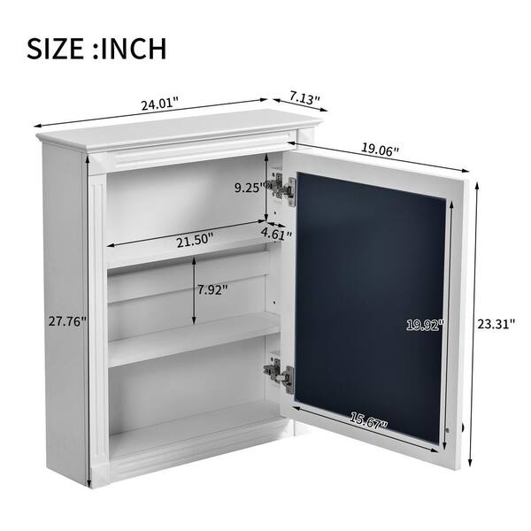 FAMYYT 24 in. W x 28 in. H Blue Rectangular Wooden Medicine Cabinet with Mirror and Adjustable Shelf