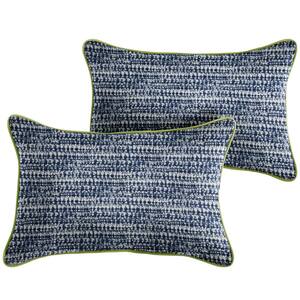 Sorra Home Indigo Graphic with Apple Green Rectangular Outdoor Corded Lumbar Pillows (2-Pack)
