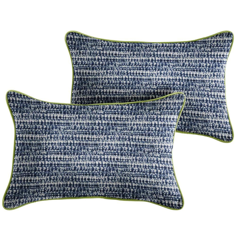 Indigo Graphic with Apple Green Rectangular Outdoor Corded Lumbar Pillows (