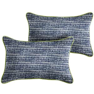 Indigo Graphic with Apple Green Rectangular Outdoor Corded Lumbar Pillows (2-Pack)