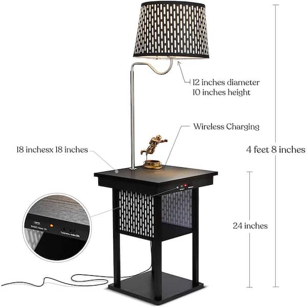 Brightech Madison 56 In Black Narrow, End Table With Lamp Attached And Storage