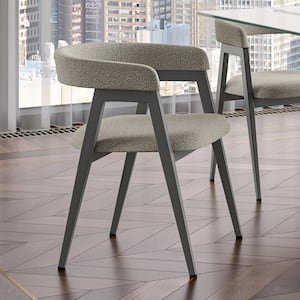 Caris Light Beige and Grey Boucle Polyester / Dark Grey Metal Upholstered Dining Chair