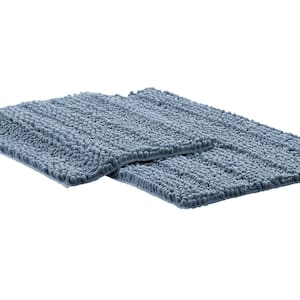 2-Pack Chenille Noodle 21x34 inch bath mat with non-slip Blue