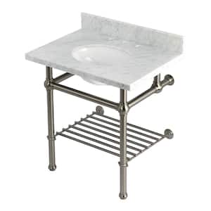 Templeton 30 in. Marble Console Sink with Brass Legs in Carrara Marble Brushed Nickel