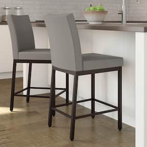 Perry 30 in. Textured Dark Brown Metal Warm Grey Polyurethane Bar Stool