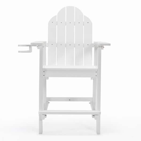 OrangeOne All-Weather Plastic Composite Outdoor Bar Stool Adirondack Arm Chairs with Cup Holder in White