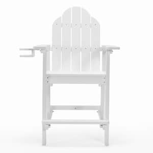 All-Weather Plastic Composite Outdoor Bar Stool Adirondack Arm Chairs with Cup Holder in White