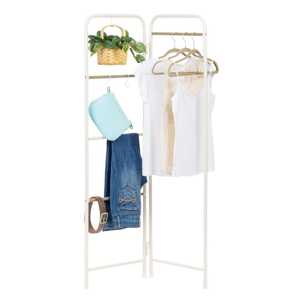 White Foldable Metal and Wood Garment Rack