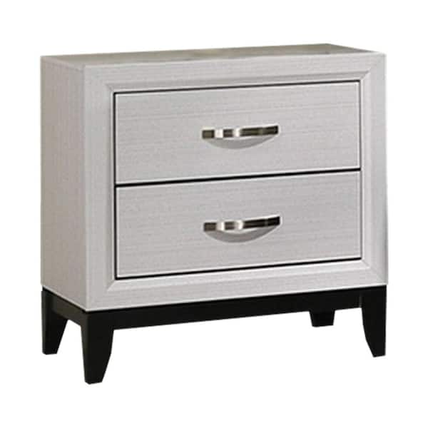 Benjara Erica White, Black and Nickel 2 Drawer 23.5 in. W Nightstand