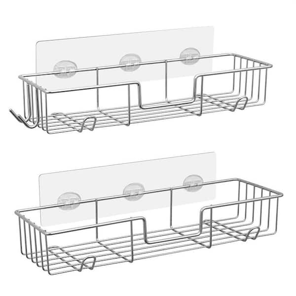 Cubilan Wall Mounted Bathroom Shower Caddies Corner Storage Shelf with 4 Hooks in Black (2-Pack)