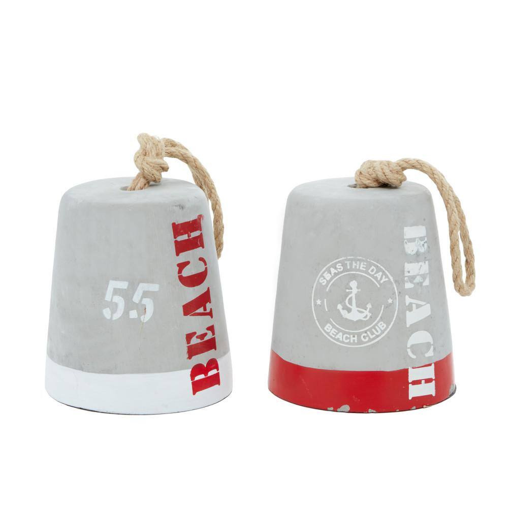 Gray Cement Coastal Buoy Door Stopper with Rope Accents, Set of 2