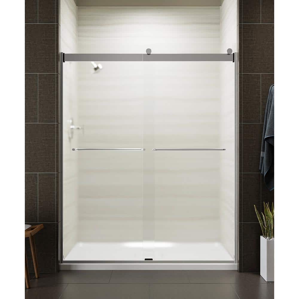 Levity Collection K-706015-D3-SH 60"" Sliding Shower Door with 0.25"" Frosted Glass and Towel Bars in Bright -  Kohler
