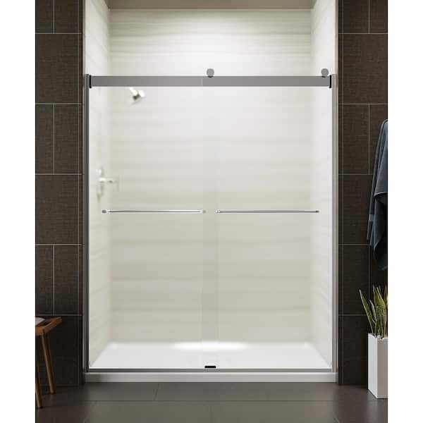 KOHLER Levity 56-60 in. W x 74 in. H Frameless Sliding Shower Door in Silver with Towel Bar