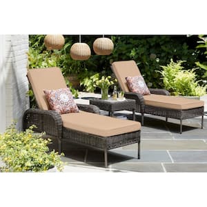 Cambridge Gray Wicker Outdoor Patio Chaise Lounge with Sunbrella Beige Tan Cushions