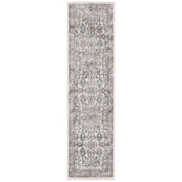 SAFAVIEH Oregon Gray/Ivory 2 ft. x 12 ft. Distressed Border Runner Rug
