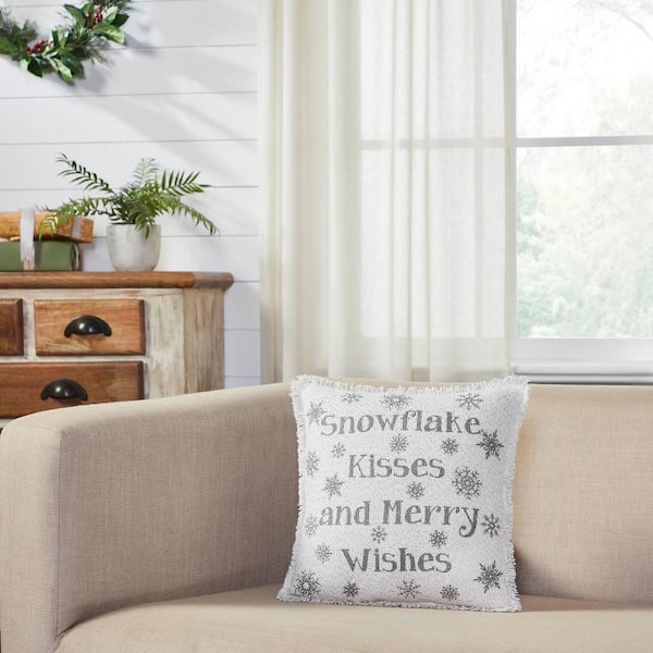 Snowflake Embroidered Neutral Holiday Decor Throw Pillow Soft And