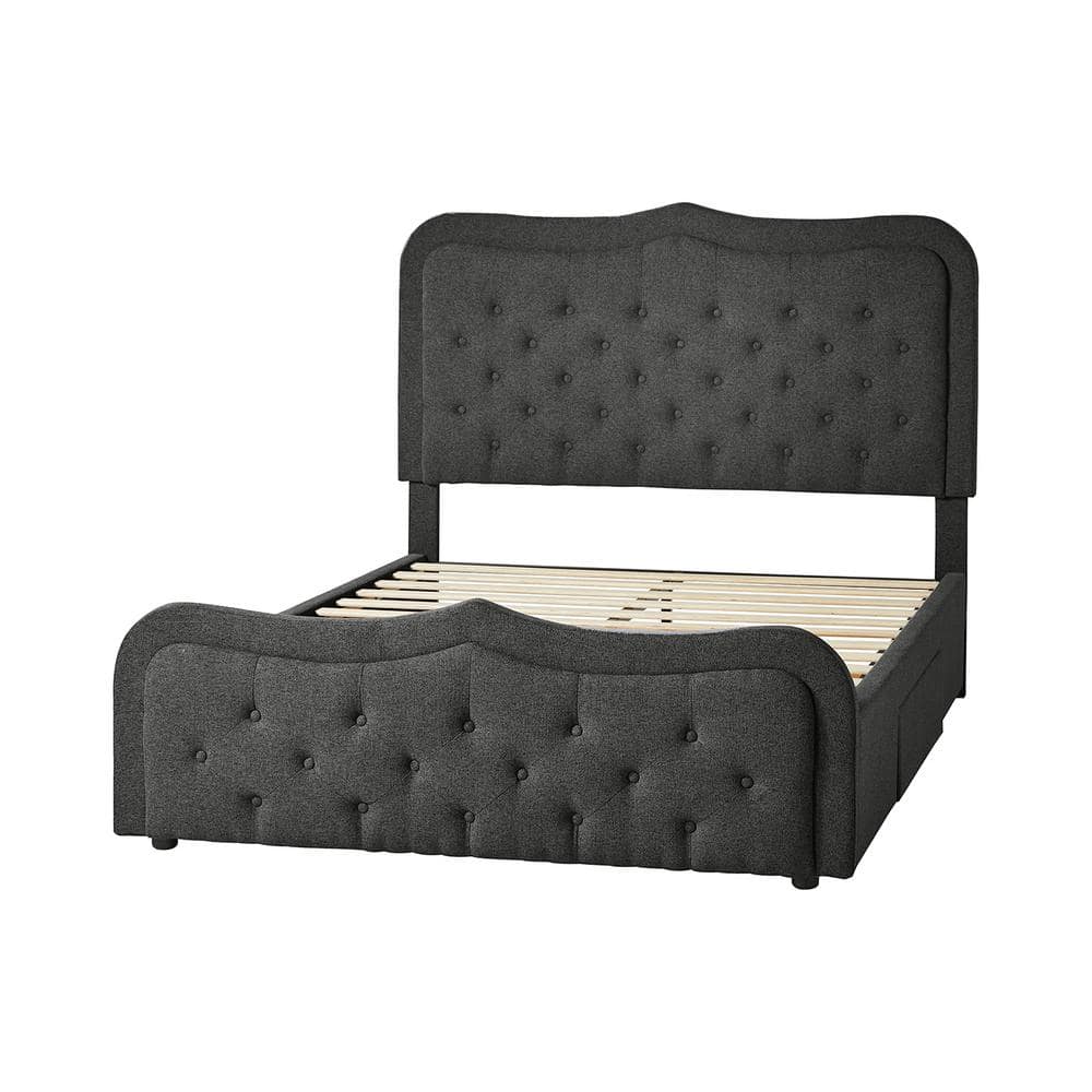 Delia Black Classic Button-Tufted Storage Metal Frame King Platform Bed with LED light-CHARCOAL price history on PriceWatchPro
