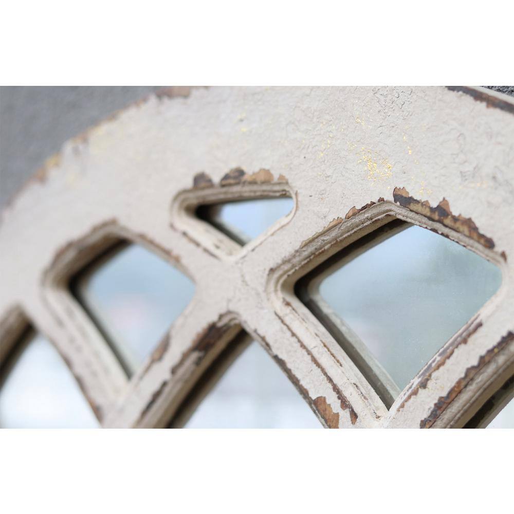 Distressed White and Gold Arched Wood Wall Mirror
