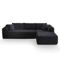 Allwex Verve 106 in. Square Arm 2-Piece Modern Plush Corduroy Fabric L-Shape Modular Sectional Sofa in Black with Right Chaise VerveR430