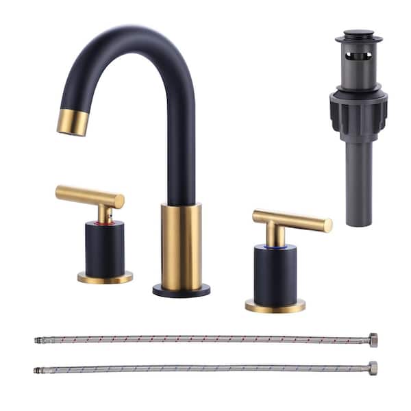 AVITAS 8 in. Widespread Double Handle Bathroom Faucet 3-Holes Modern Bathroom Sink Faucet in Black and Gold
