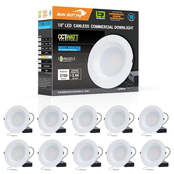10 in. CCT and Wattage Selectable New Construction or Remodel IC Rated Integrated LED Commercial Downlight (10-Pack)