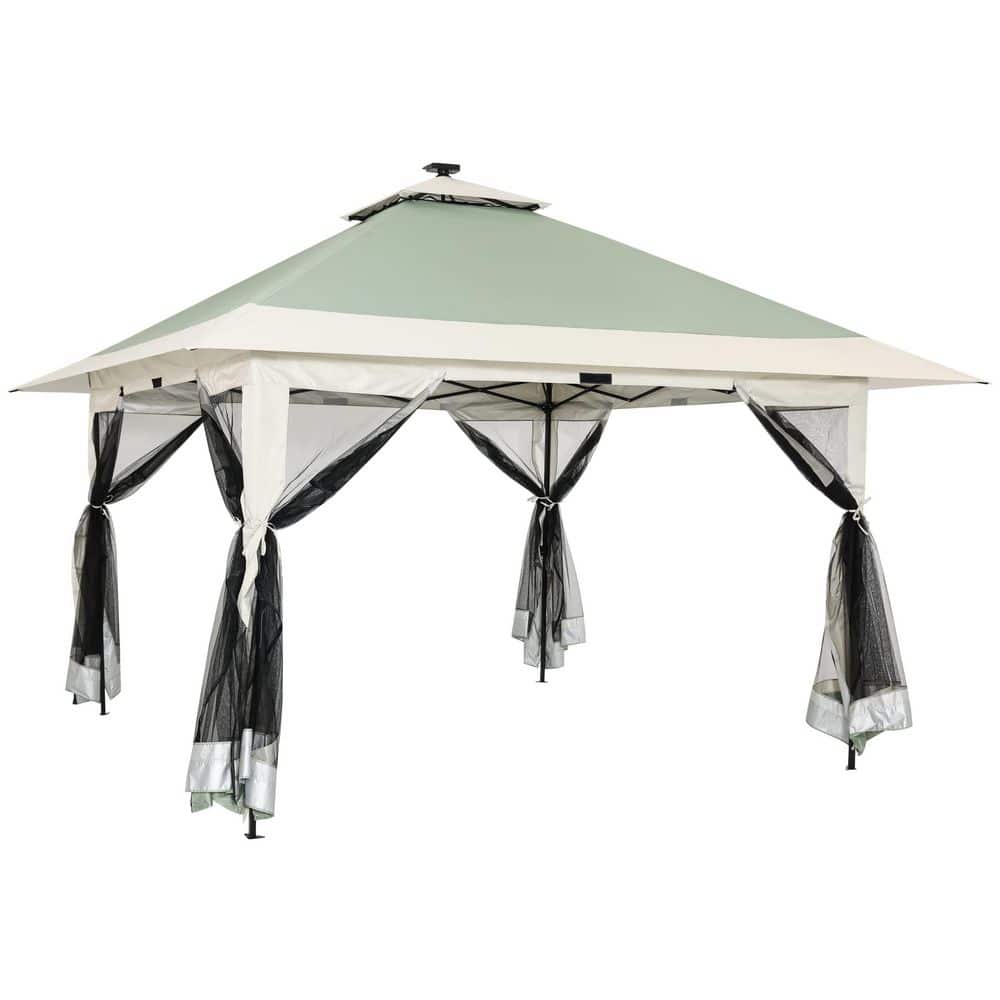 13 ft. x 13 ft. Olive Instant Pop Up Gazebo Canopy Tent Shelter with Solar 
