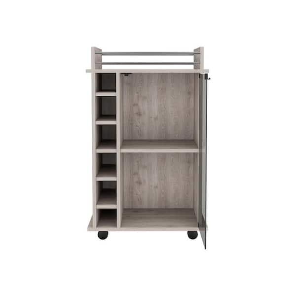 EPOWP Removable 6-Bottle Gray Wood Freestanding Wine Rack with Glass Door Shelves