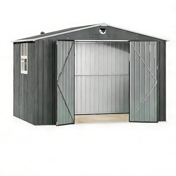 10 ft. W x 8 ft. D Black Metal Garden Sheds w/ Window&Sloped Roof