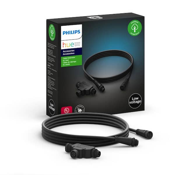 Philips Hue 8 ft. Outdoor Low Voltage Black Cable Extension and T-Part (1-Pack)