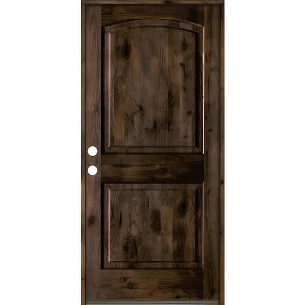 30 in. x 80 in. Knotty Alder 2 Panel Right-Hand/Inswing Black Stain Wood Prehung Front Door