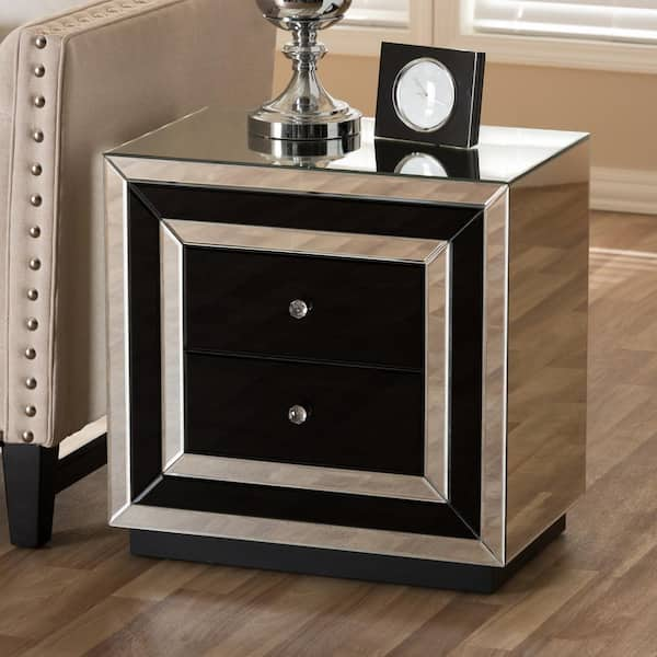 Baxton Studio Cecilia 2 Drawer Black Nightstand 28862 7484 HD